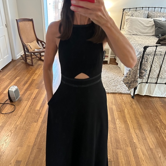 Aidan, Aidan Mattox full length, with short train black dress with side pockets - Picture 1 of 6